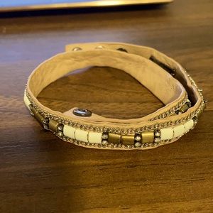 Stella Dot adjustable leather beaded cuff